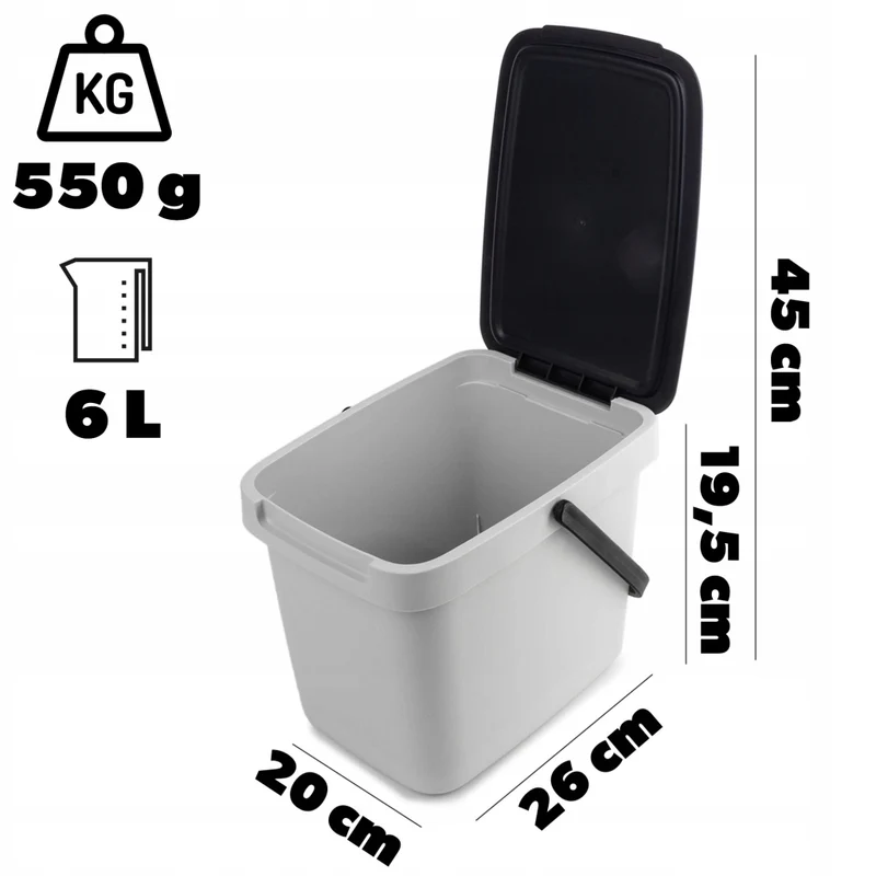 Pattumiera KADAX, contenitore per rifiuti organici, 6 litri, compostatore da cucina con coperchio
