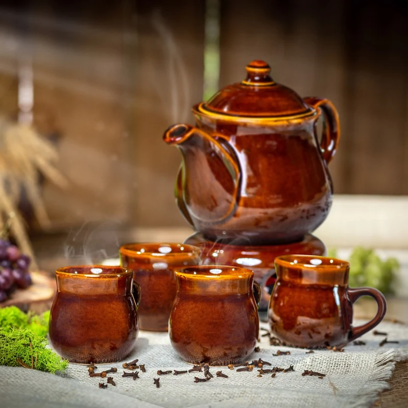 Set di 4 tazze da vin brulé KADAX da 250 ml con bollitore e riscaldatore.