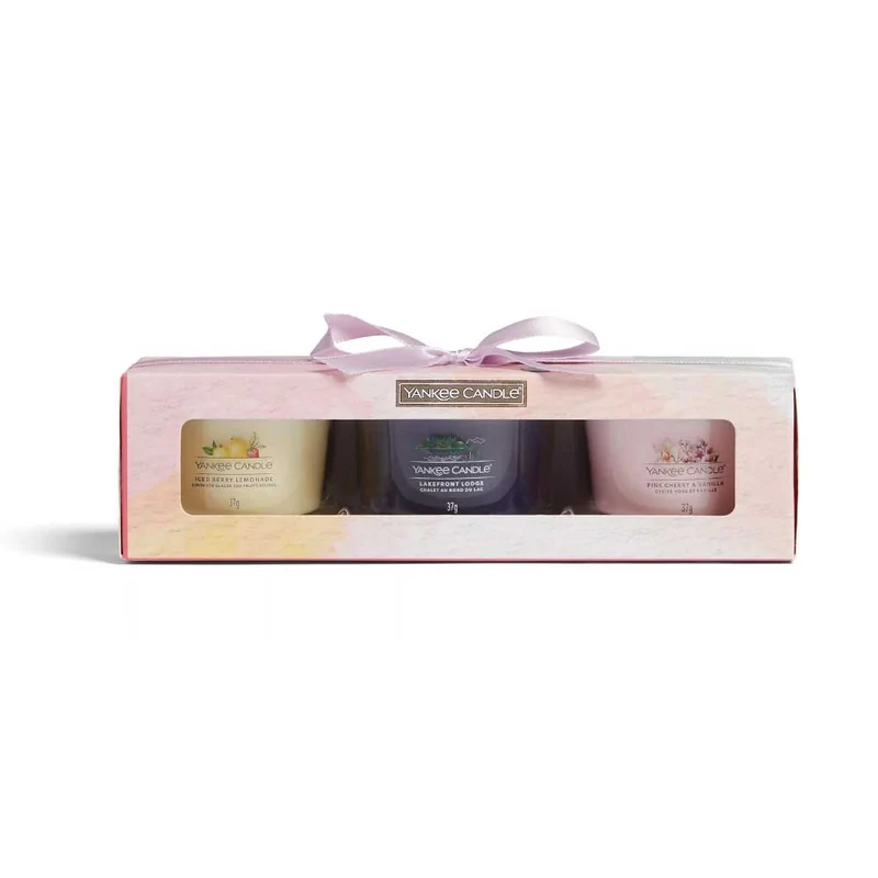 CONFEZIONE REGALO 3 CANDELE VOTIVE IN VETRO