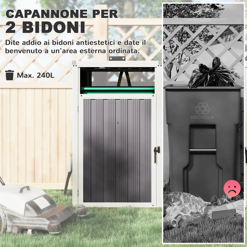 Copri Bidoni Spazzatura a 2 Sezioni 146x81x122 cm con Coperchio Sollevabile in Acciaio Zincato Grigio Scuro