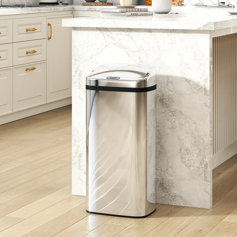 Bidone per Rifiuti da 40L con Sensore per Apertura e Chiusura Automatica 33x25x70 cm in ABS e Acciaio Inox Argento