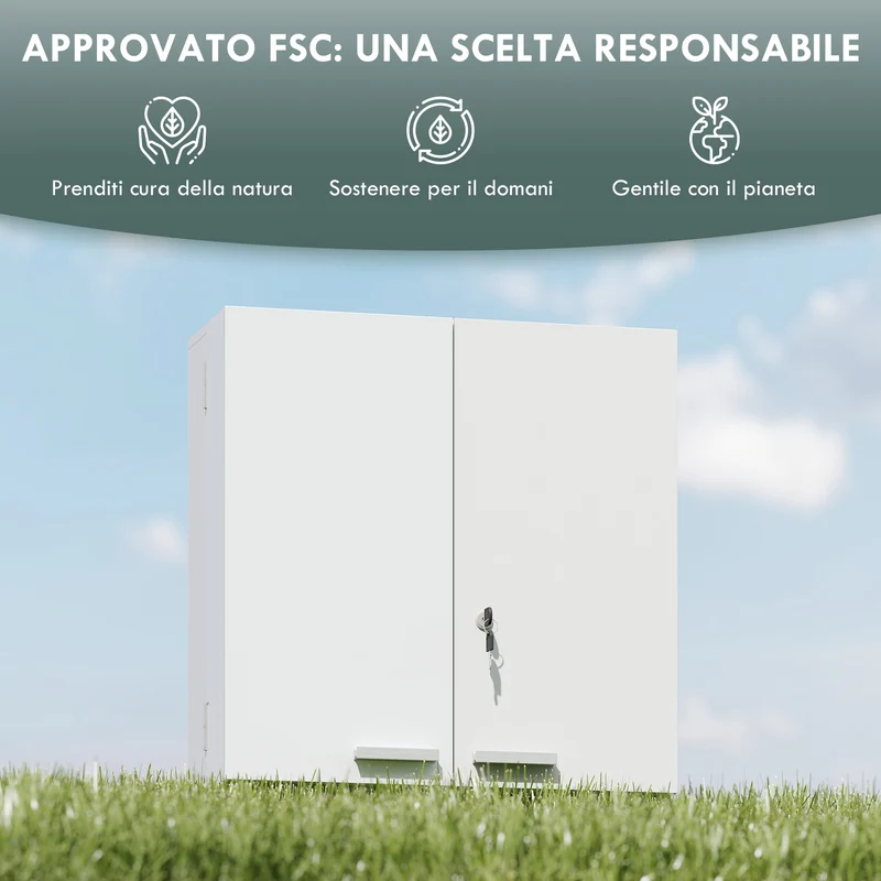 Armadietto Medicinali 53x20x53 cm con 3 Mensole Interne e 8 Portabottiglie in Legno e Metallo Bianco