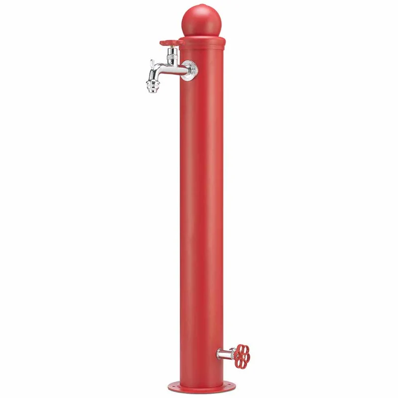 Fontana a colonna Rossa stile idrante con impianto e doppio rubinetto 42ID