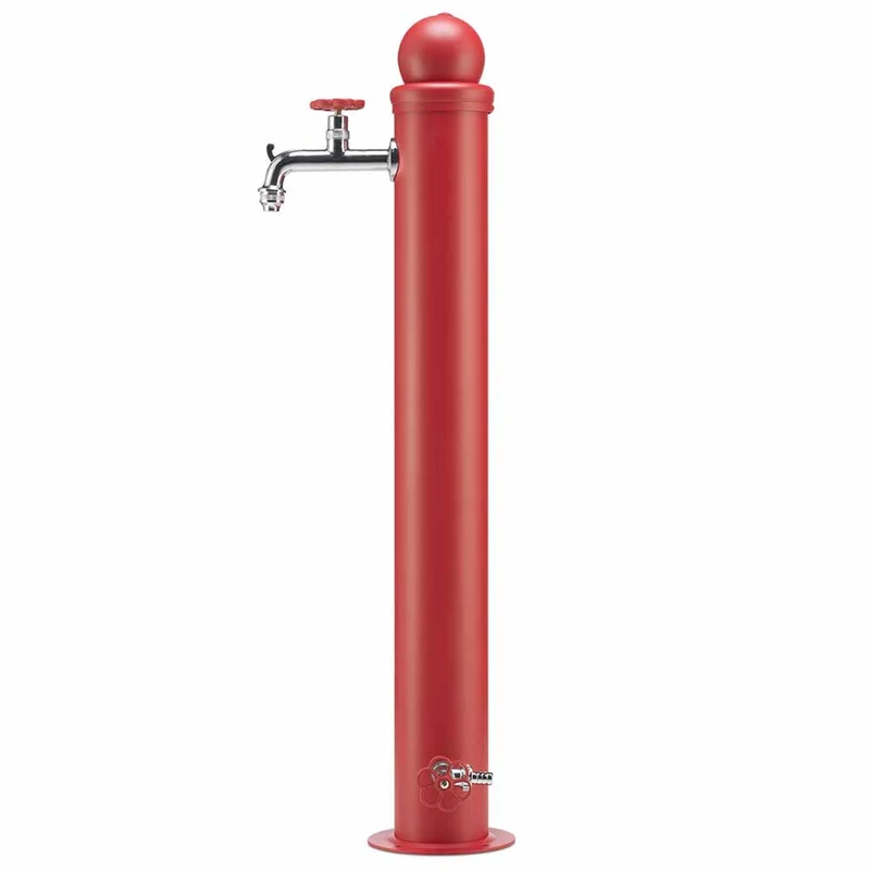 Fontana a colonna Rossa stile idrante con impianto e doppio rubinetto 42ID