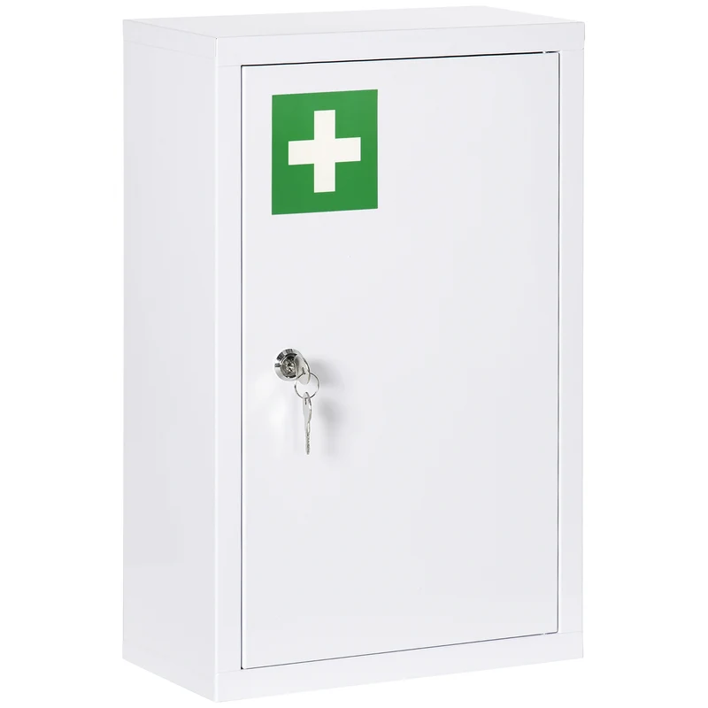 Armadietto Medicinali 30x14x46 cm a 3 Ripiani con Serratura e 2 Chiavi in Acciaio Bianco