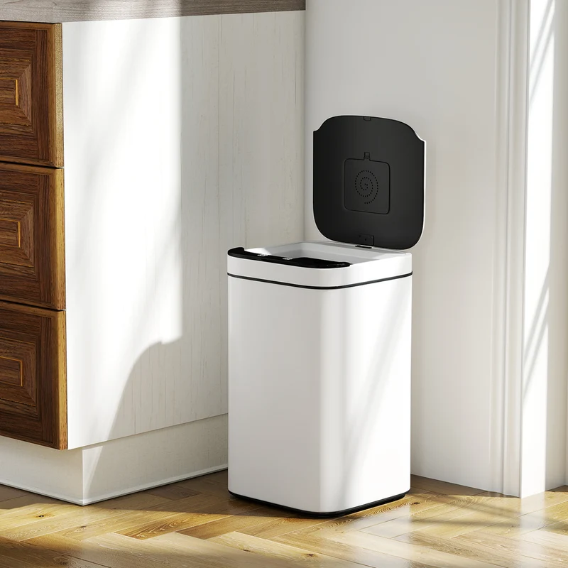 Pattumiera da 13L con Sensore e Spazio per Deodoranti 24x24x41 cm in Acciaio e PP Bianco e Nero