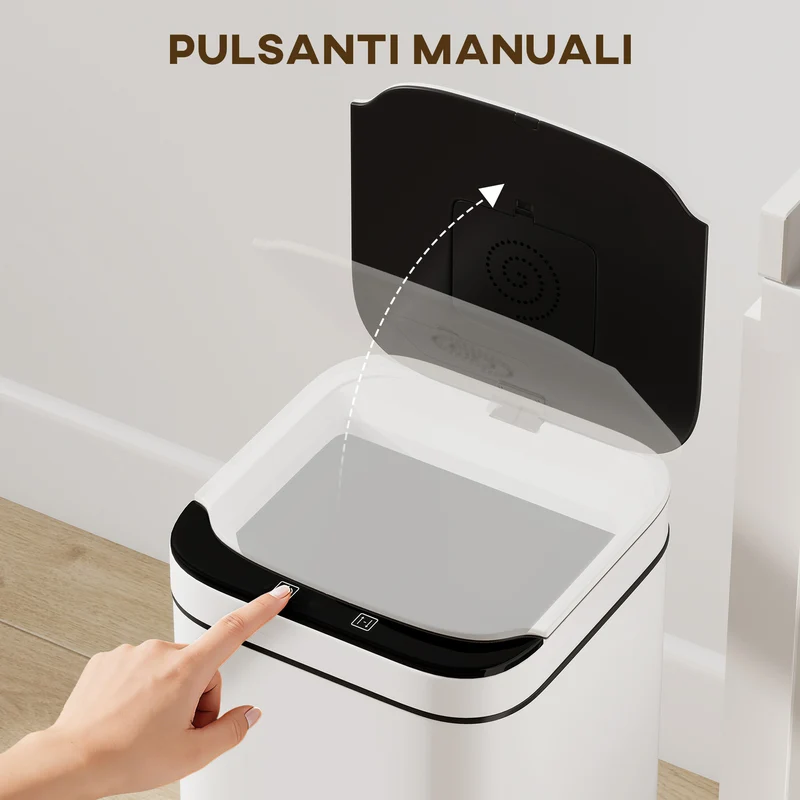 Pattumiera da 13L con Sensore e Spazio per Deodoranti 24x24x41 cm in Acciaio e PP Bianco e Nero