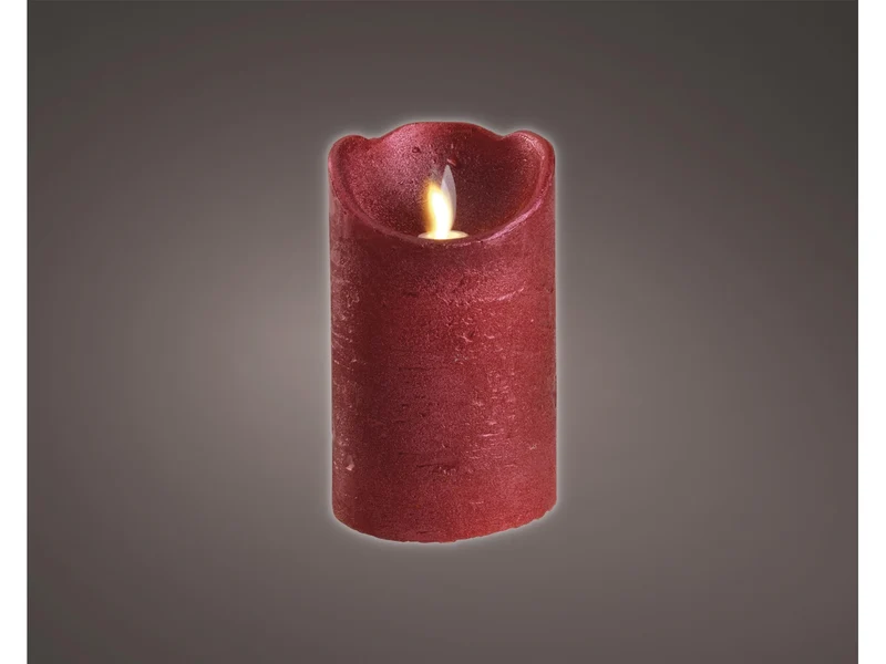 Candela cilindrica a led rossa con fiamma ondeggiante bianco caldo d.7,5x12,5cm â Decoris