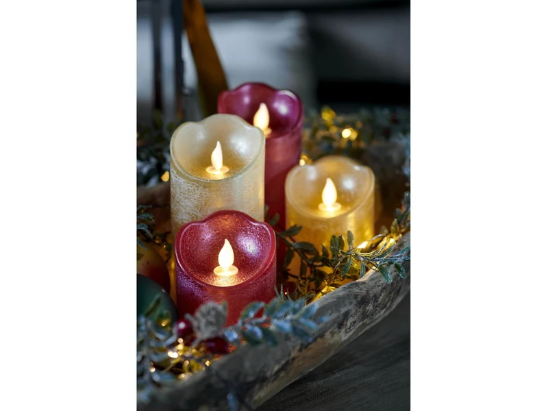 Candela cilindrica a led rossa con fiamma ondeggiante bianco caldo d.7,5x12,5cm â Decoris