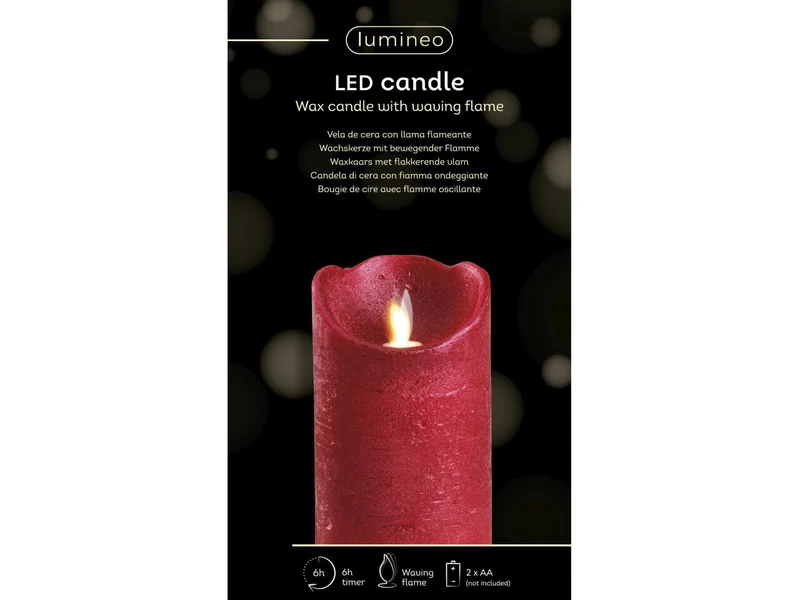 Candela cilindrica a led rossa con fiamma ondeggiante bianco caldo d.7,5x12,5cm â Decoris