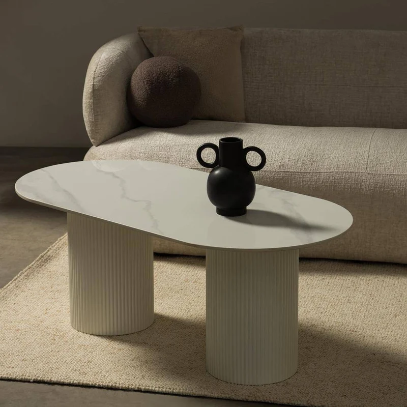 Tavolino da caffè 120 cm MARBELLA ovale effetto marmo