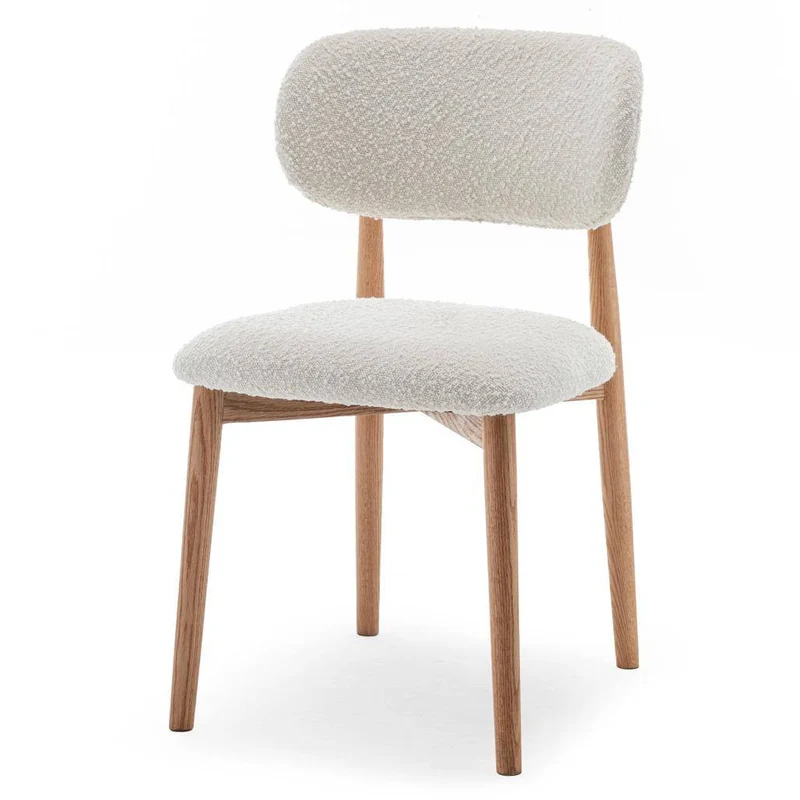 Sedia rivestita MIA, bianco, bouclé/rovere