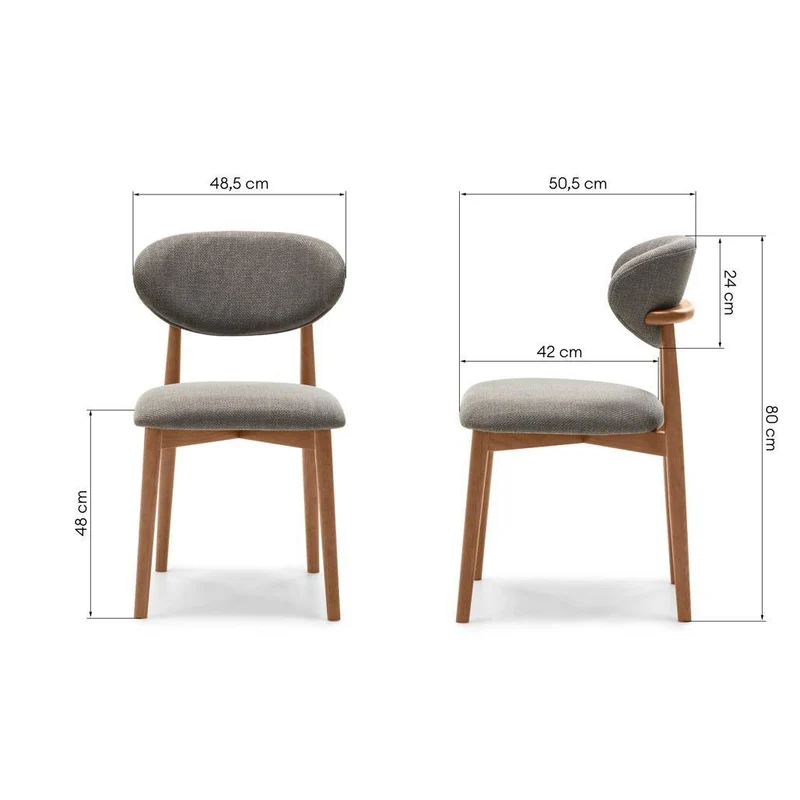 Sedia rivestita MIA, grigio scuro/noce