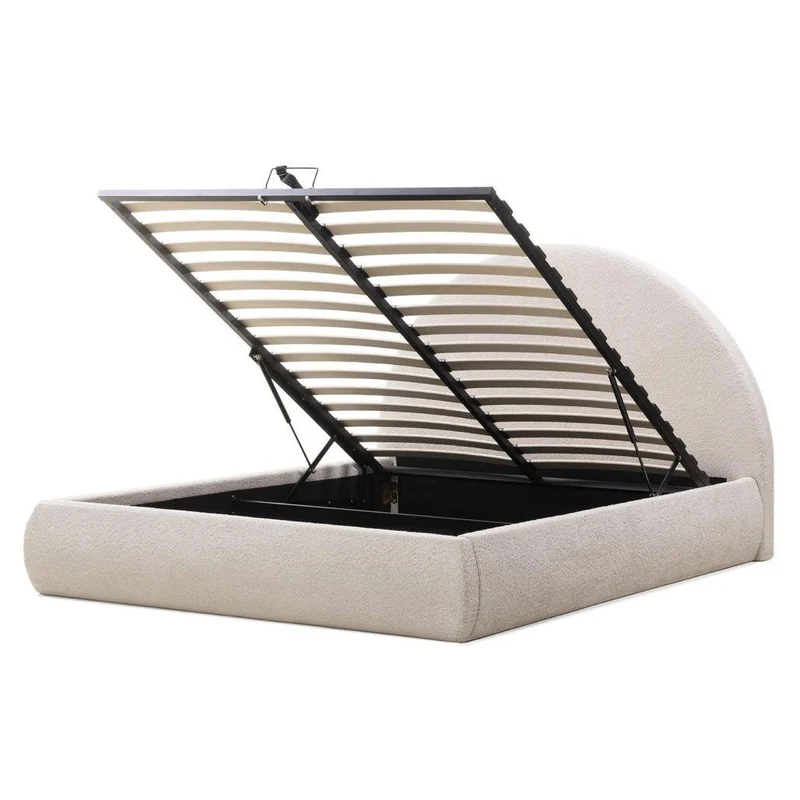Letto rivestito MIMIQ 160x200 cm, con contenitore, beige