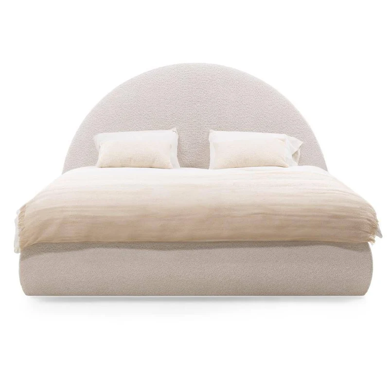 Letto Imbottito MIMIQ 140x200 cm Beige con Testata Arrotondata
