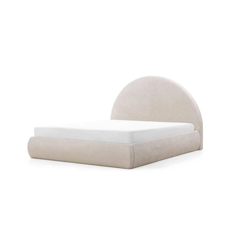 Letto Imbottito MIMIQ 140x200 cm Beige con Testata Arrotondata
