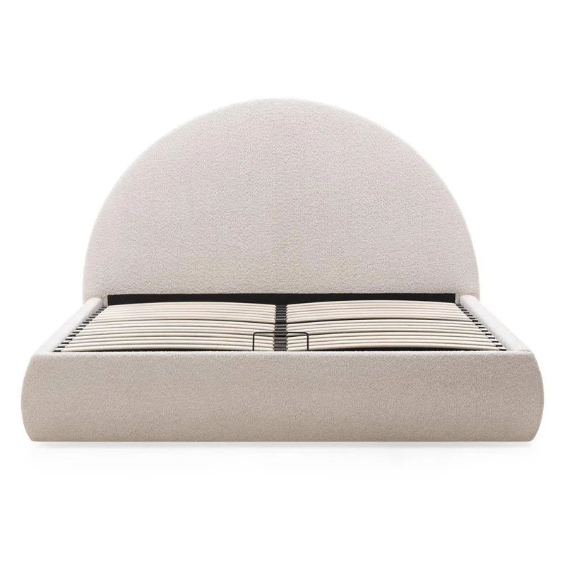 Letto Imbottito MIMIQ 140x200 cm Beige con Testata Arrotondata