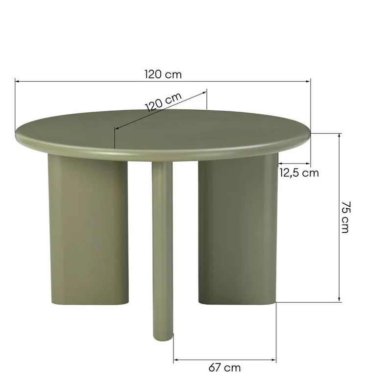 Tavolo da Pranzo MOLIQ 120 cm, Rotondo, Verde Oliva