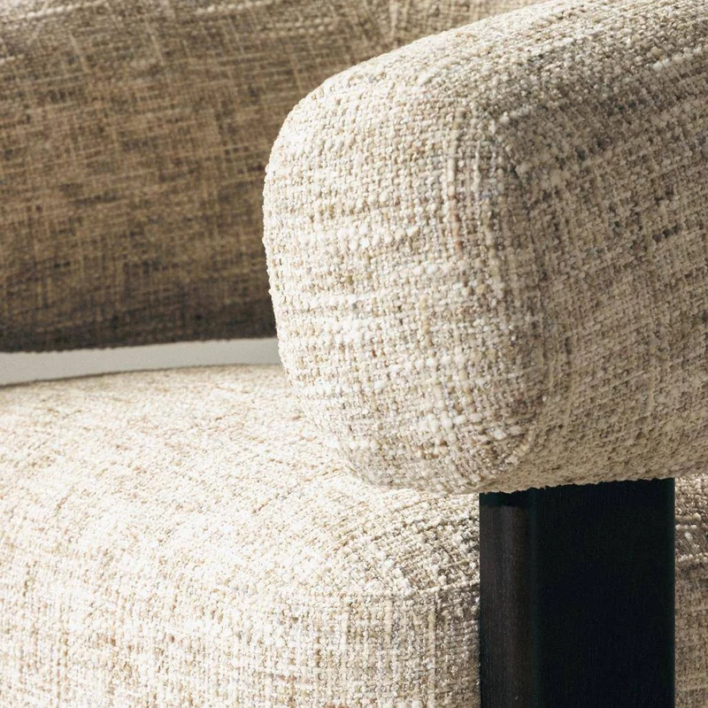 Poltrona MONIQUE, Beige Grigio/Noce, Forme Arrotondate