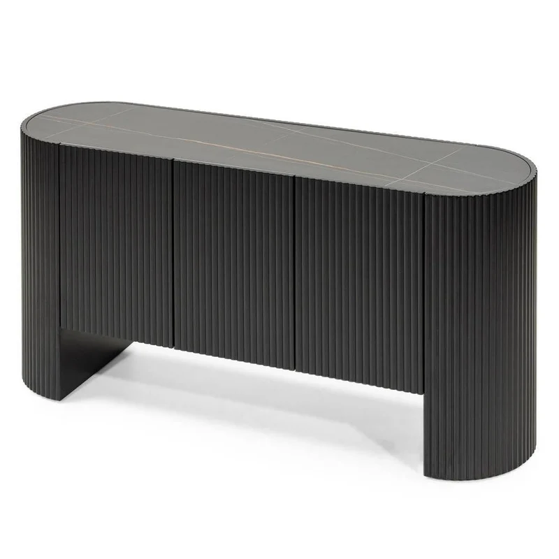 Cassettiera NOIR nero con superficie rigata