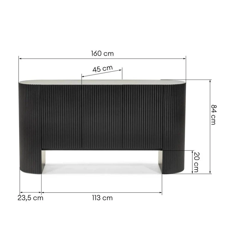 Cassettiera NOIR nero con superficie rigata