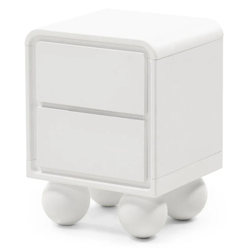 Comodino NORI bianco con gambe sferiche