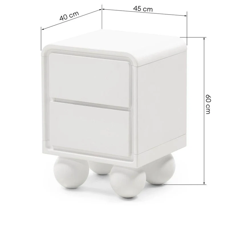 Comodino NORI bianco con gambe sferiche