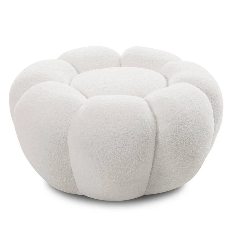 Pouf PERLE, Bianco Bouclé, Forme Arrotondate
