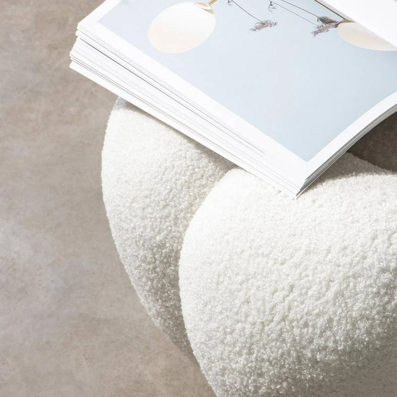Pouf PERLE, Bianco Bouclé, Forme Arrotondate