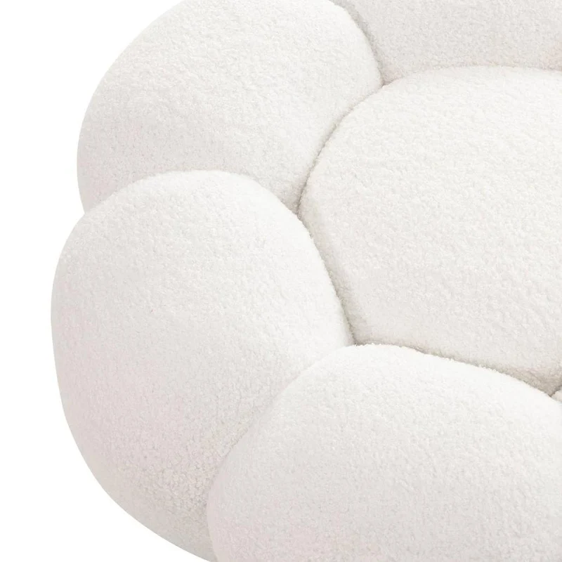 Pouf PERLE, Bianco Bouclé, Forme Arrotondate