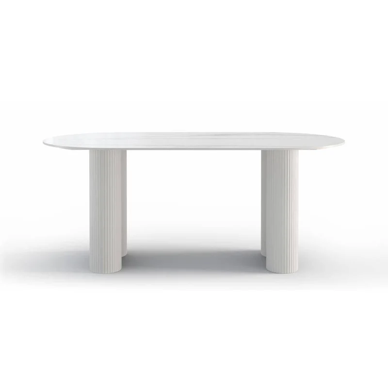 Tavolo da pranzo ovale POELA, effetto marmo bianco