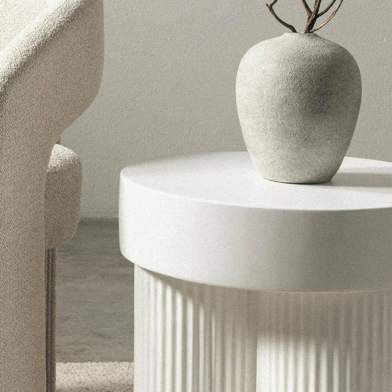 Tavolino RIGATO 45 cm, tondo, bianco, rigato