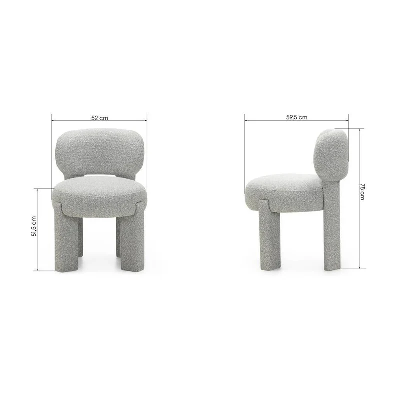 Sedia imbottita SAMMA, grigio, bouclé, forme arrotondate