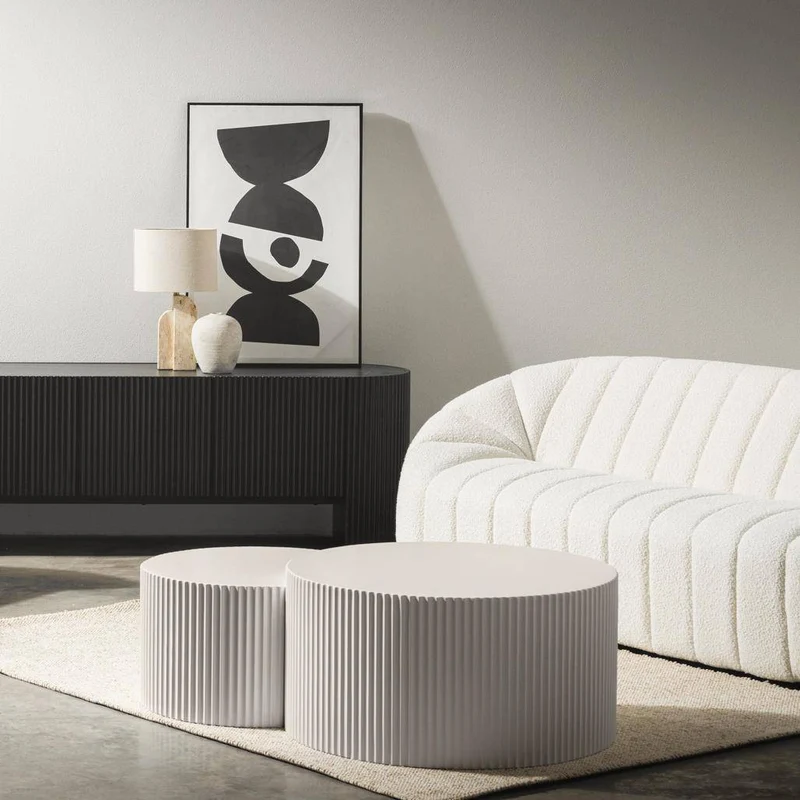 Set tavolini da caffè ZOE rigato grigio-beige