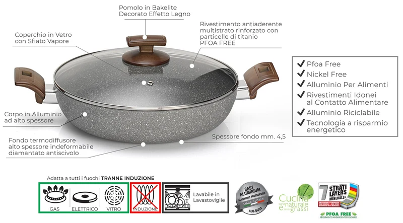 Batteria di Pentole 12 Pezzi in Alluminio Antiaderente Olympia Woody