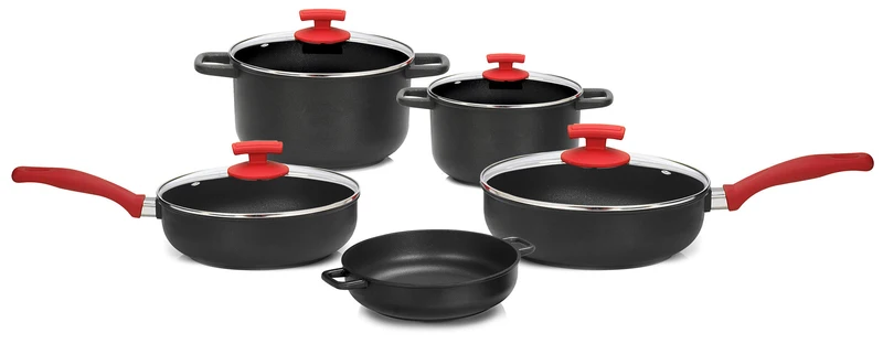 Batteria di Pentole 9 Pezzi in Alluminio Pressofuso Antiaderente Olympia Love