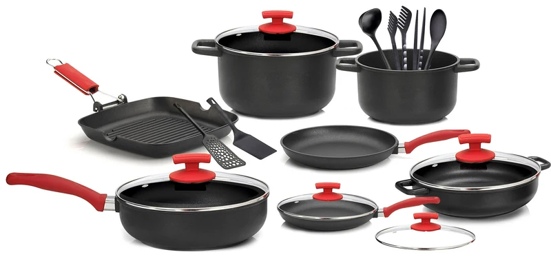 Batteria di Pentole 18 Pezzi in Alluminio Pressofuso Antiaderente Olympia Love