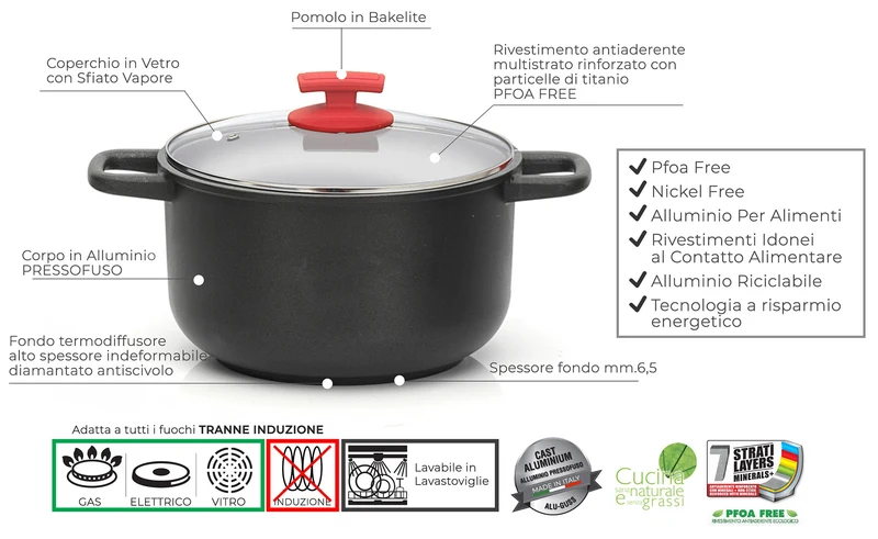 Batteria di Pentole 18 Pezzi in Alluminio Pressofuso Antiaderente Olympia Love