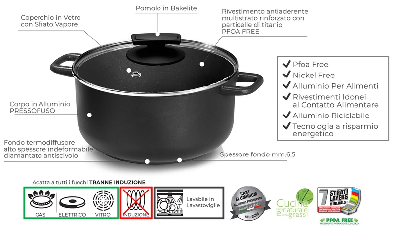 Batteria di Pentole 7 Pezzi in Alluminio Pressofuso Antiaderente Olympia Supreme Big