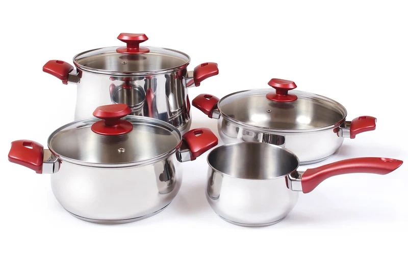 Batteria di Pentole 7 Pezzi in Acciaio 18/10 Antiaderente Induzione Collection Acciaio/Rosso