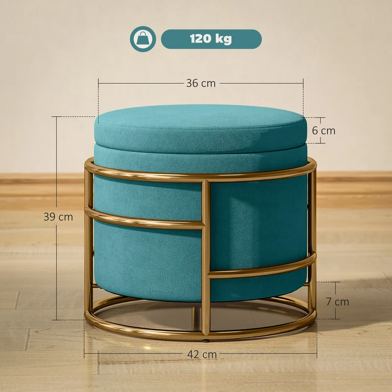 Pouf Contenitore Rotondo Ø42x39 cm in Tessuto Effetto Velluto Verde