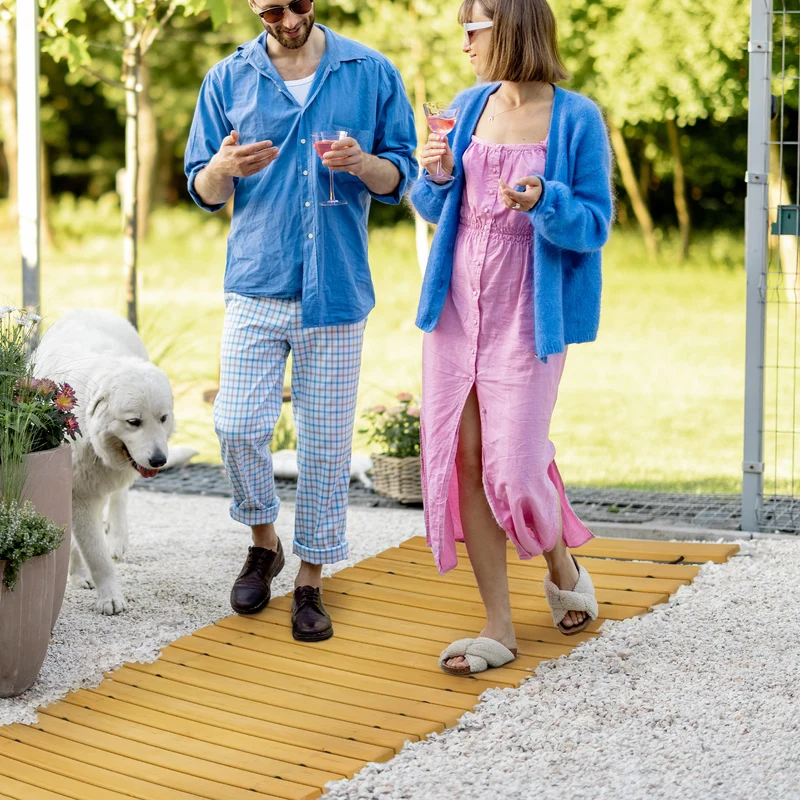 Passerella per Giardino a Doghe 185x60 cm Arrotolabile in Legno di Abete Giallo