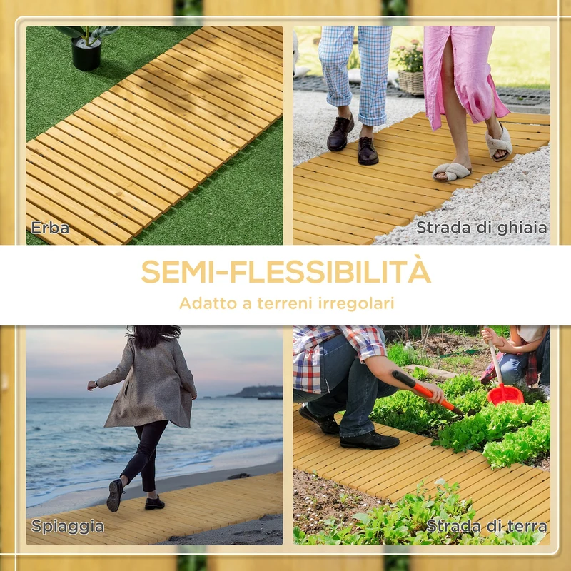 Passerella per Giardino a Doghe 185x60 cm Arrotolabile in Legno di Abete Giallo