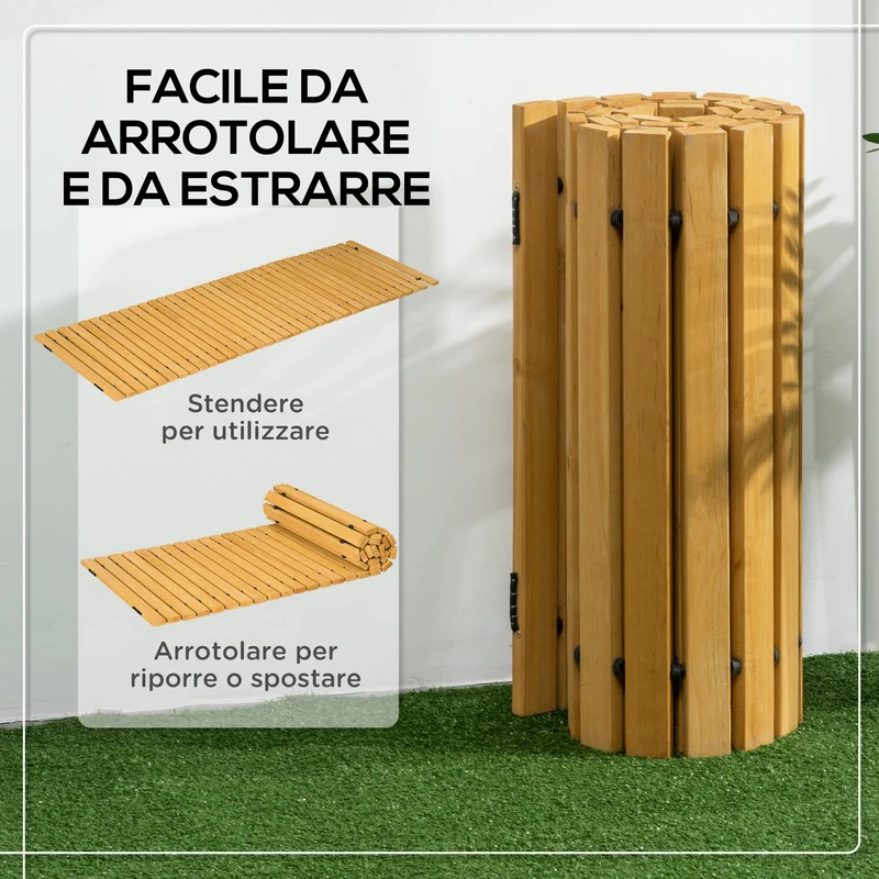 Passerella per Giardino a Doghe 185x60 cm Arrotolabile in Legno di Abete Giallo