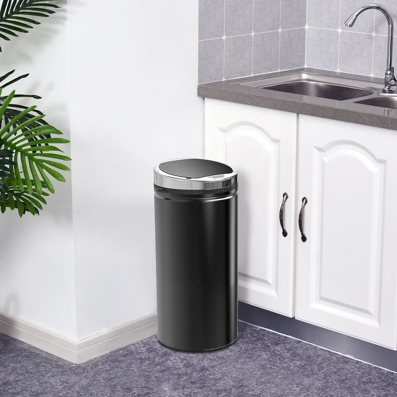 Pattumiera Automatica da 42L con Sensore a Infrarossi 30.5x30.5x68 cm in Acciaio e Plastica Nero