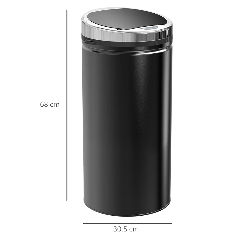 Pattumiera Automatica da 42L con Sensore a Infrarossi 30.5x30.5x68 cm in Acciaio e Plastica Nero