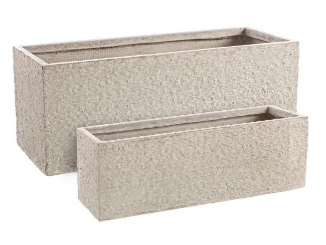 Set 2 Vasi Roccia Rett Basso Sabbia
