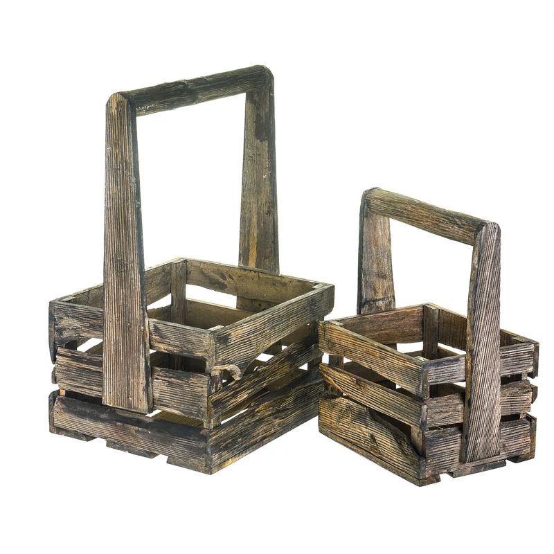 Set di 2 Cassetta in Legno con manico centrale Altezza 44,5 cm