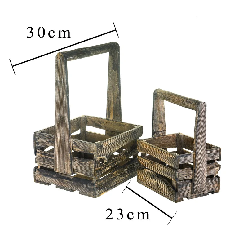 Set di 2 Cassetta in Legno con manico centrale Altezza 44,5 cm
