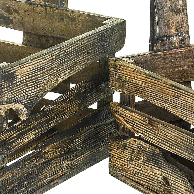 Set di 2 Cassetta in Legno con manico centrale Altezza 44,5 cm
